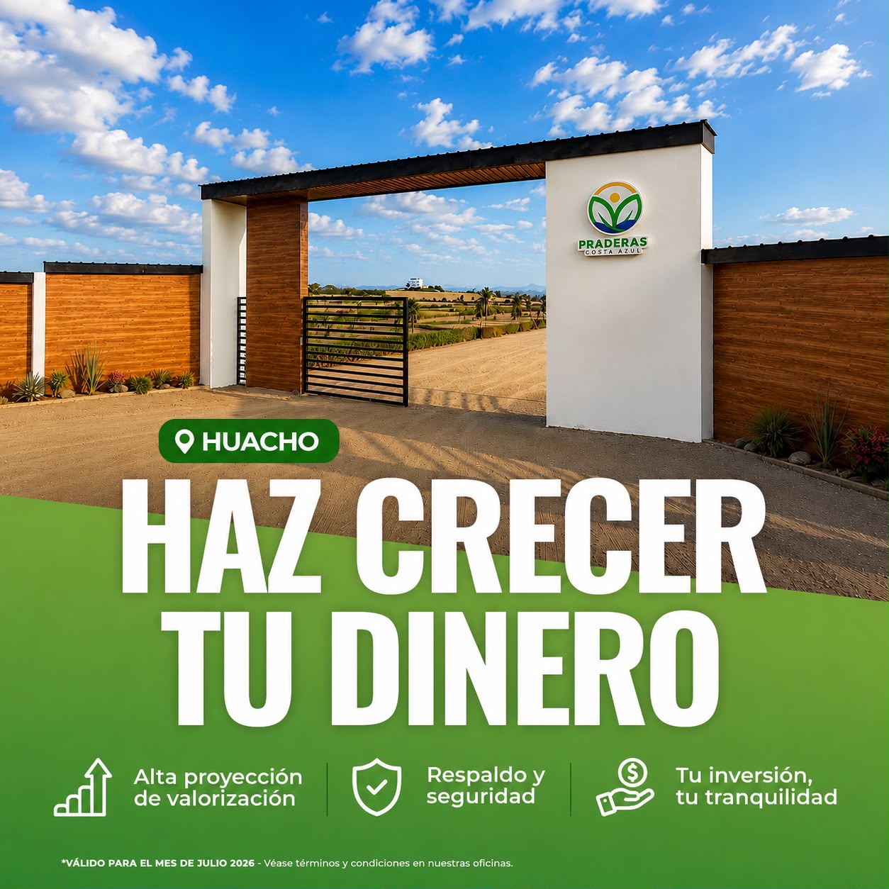 🥳PRADERAS COSTA AZUL:  Adquiere tu lote donde el campo se encuentra con el mar.  Ubicado  en km 162 Panamericana Norte – Huacho.